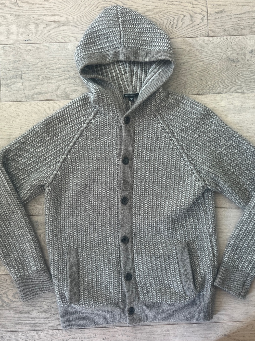 James Perse Size 3 Wool Alpaca Blend Hooded Knit Cardigan Gray (Flaw)